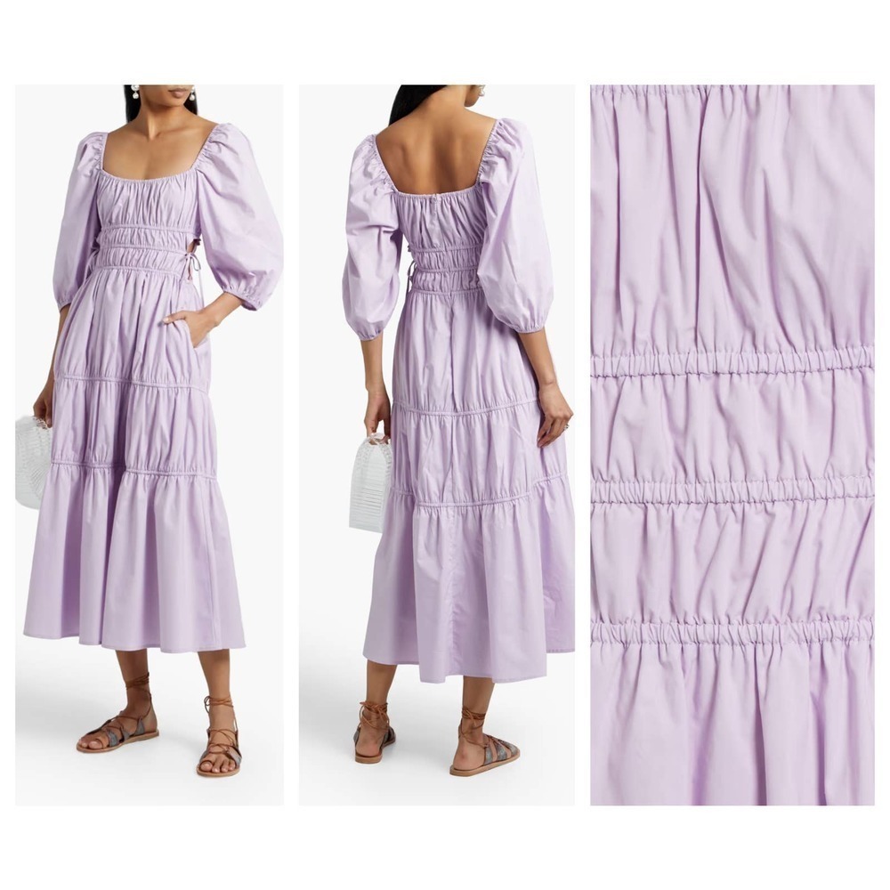 NICHOLAS Henna Tiered Gathered Cotton-poplin Midi Dress In Lavender (US/2)